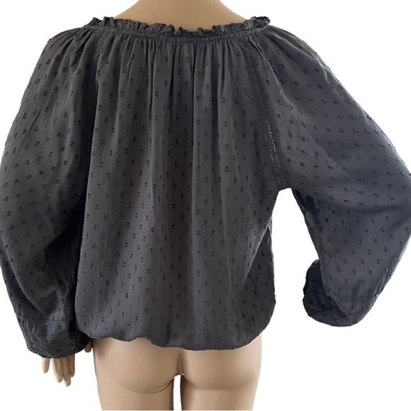 Lucky Brand Gray Chiffon Swiss Dot Peasant Blouse Simi Sheer - Picture 3 of 4
